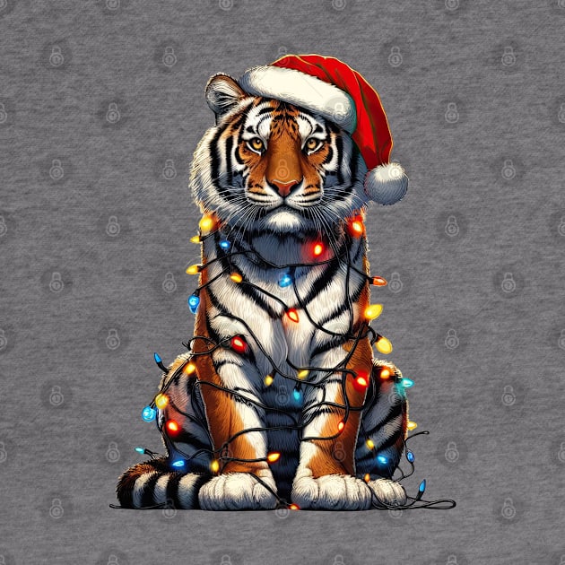 Tiger Wrapped In Christmas Lights by Chromatic Fusion Studio